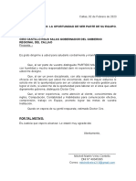 Solicito: La Oportunidad de Ser Parte de Su Equipo. Señor: Ciro Castillo Rojo Salas Gobernador Del Gobierno Regional Del Callao