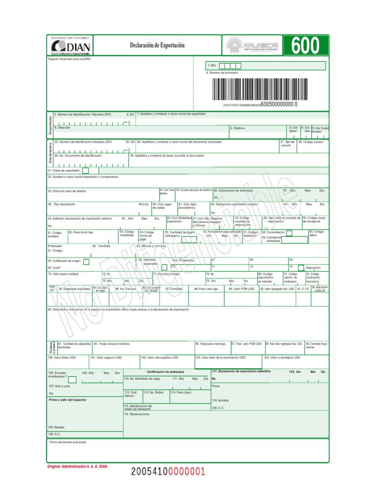 Formato 600 Declaración De Exportación Pdf Aduana Comercio