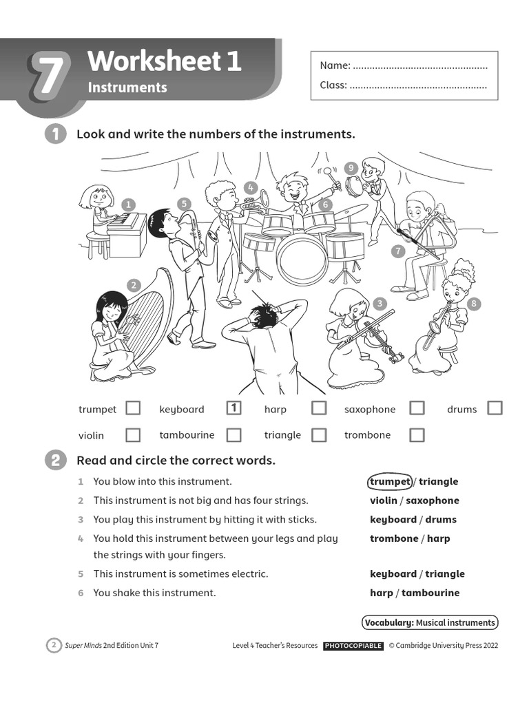 Worksheet 1 Instruments PDF Musical Instruments String Instruments