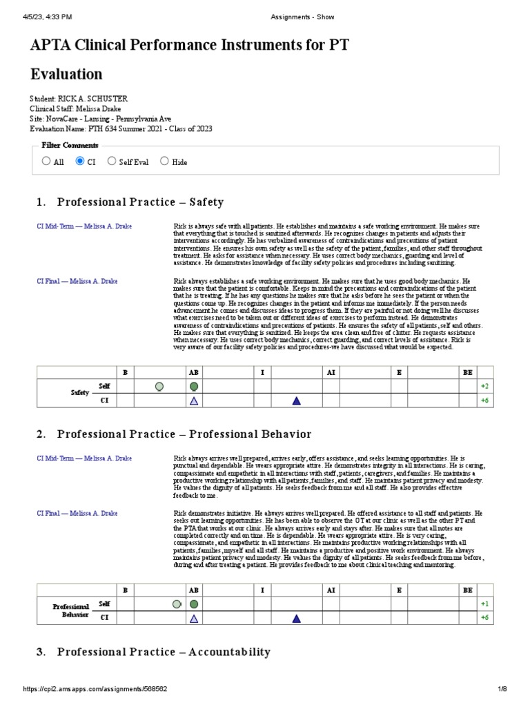 PT Student Clinical Evaluation | PDF | Caregiver | Medical Diagnosis