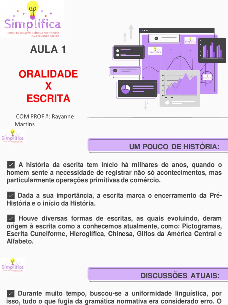 Aula 1: Oralidade X Escrita | PDF | Escrita | Caixa alta e caixa baixa