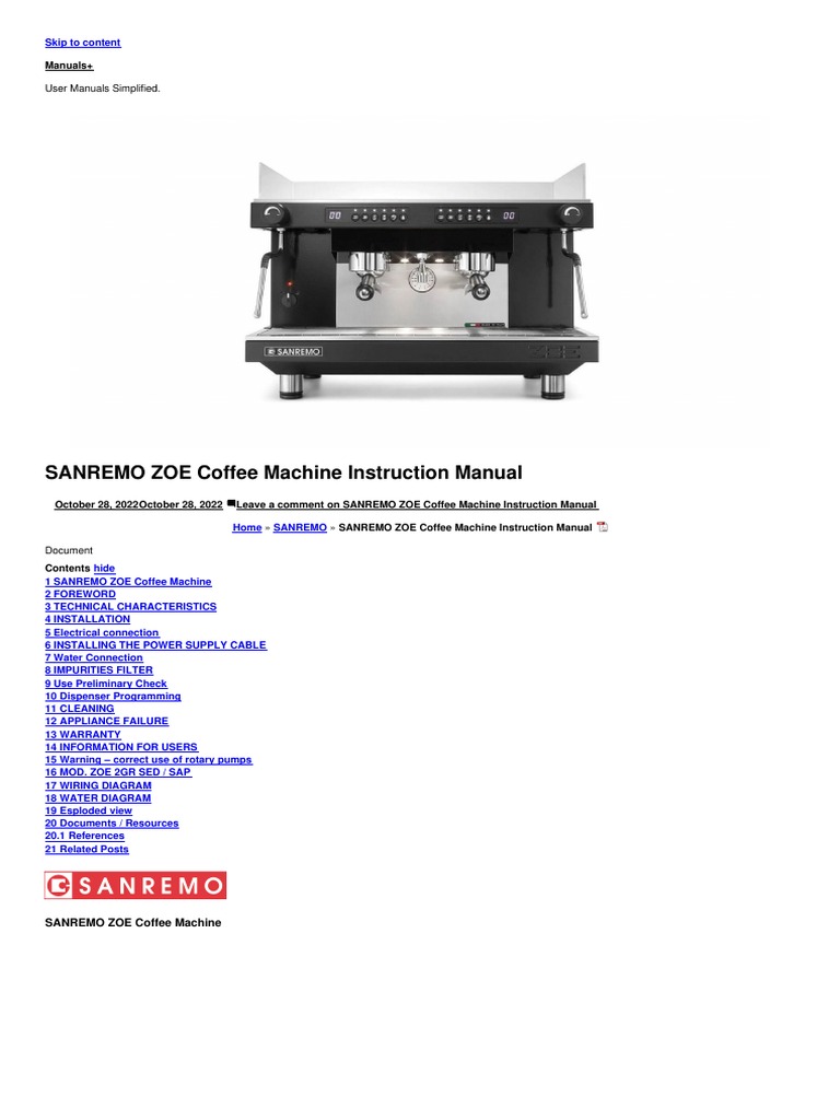 Zoe Coffee Machine Manual PDF Pump Water Heating