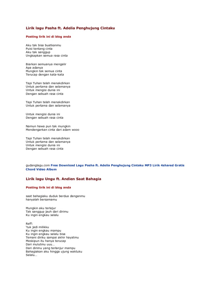 Lirik Lagu Pasha Ft Pdf