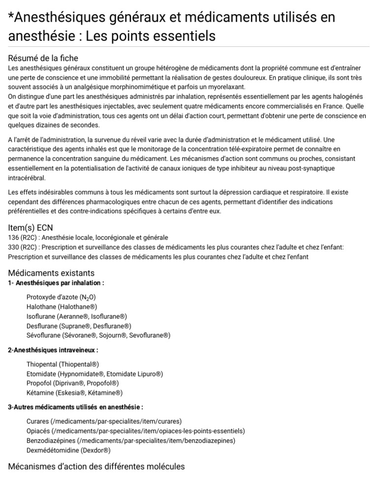 Anesthésiques Généraux Et Médicaments Utilisés en Anesthésie Les PDF — free download