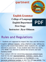 English Grammar: College of Languages English Department First Stage Instructor: Jiyar Othman