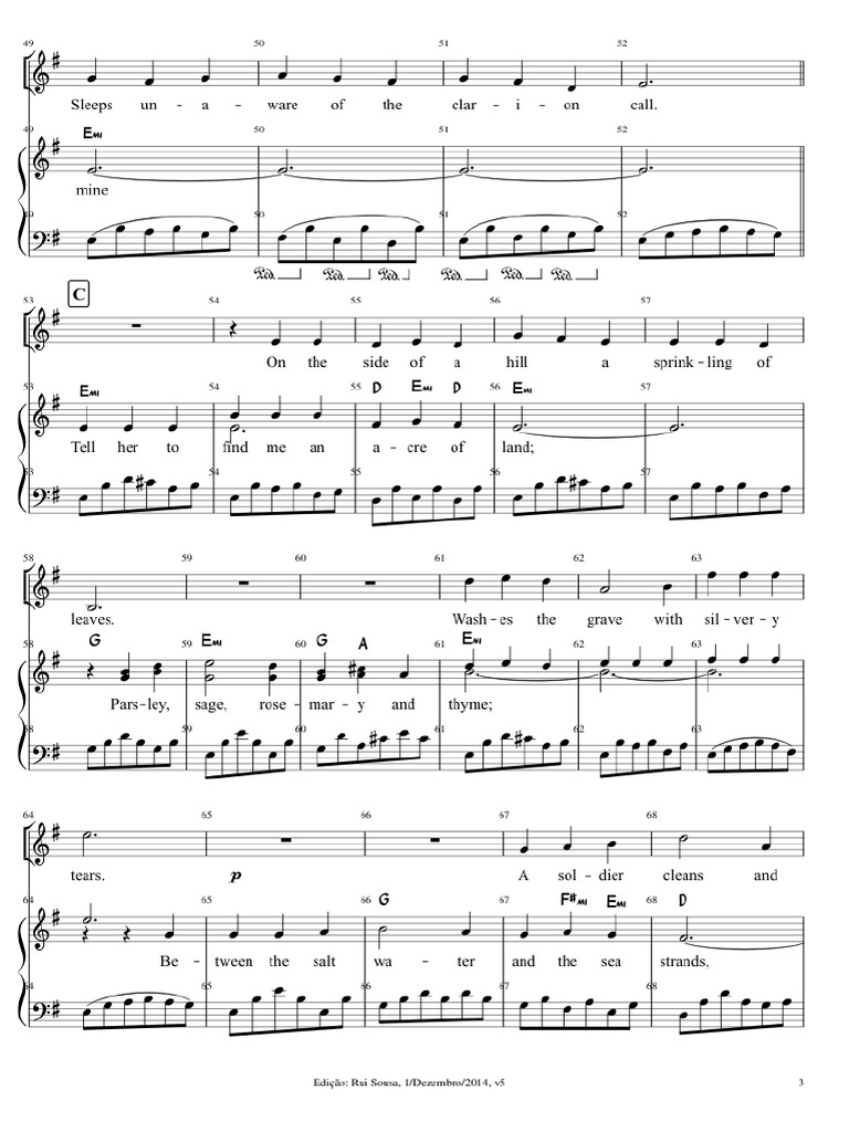 Scarborough Fair Paul Simon And Art Garfunkel Sheet Music For Piano