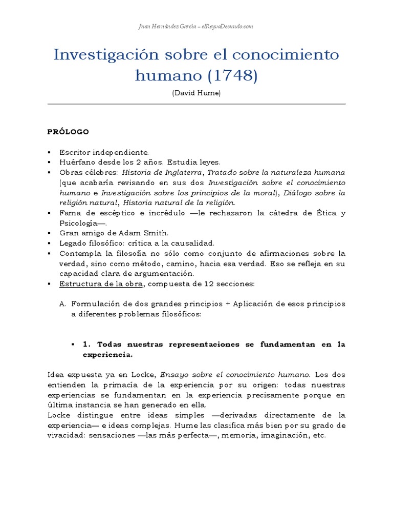 Investigación Sobre El Conocimiento Humano David Hume (Juan Hernandez) PDF David Hume