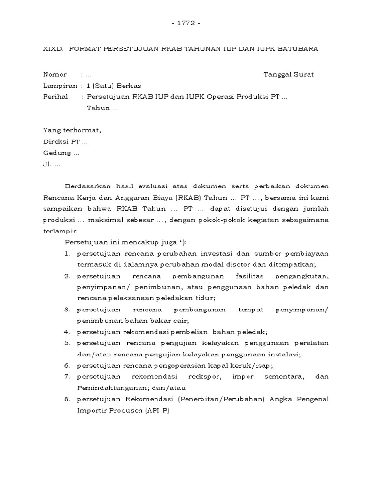 Format Persetujuan RKAB | PDF
