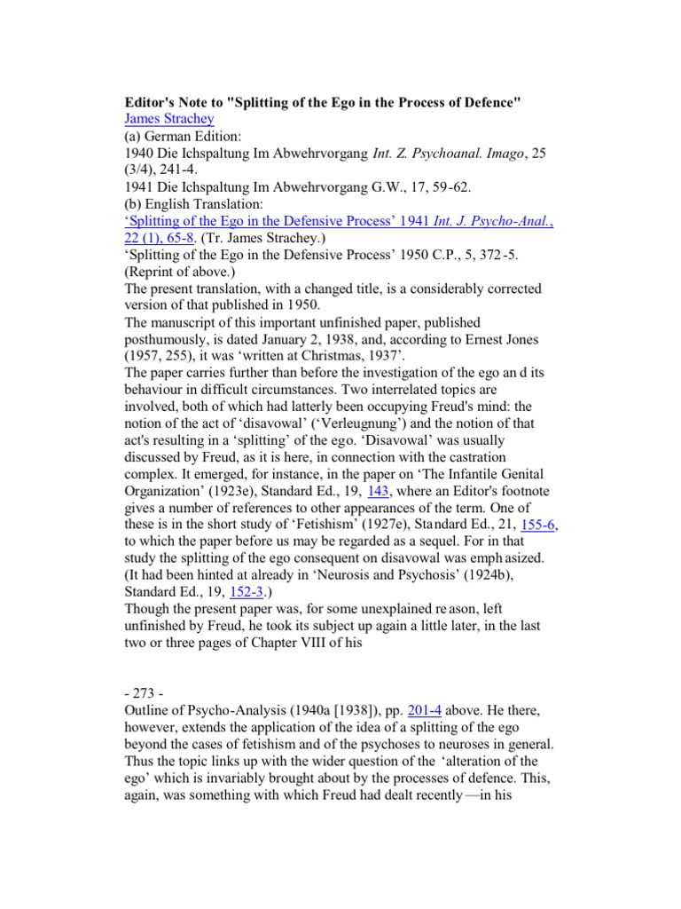 Splitting of The Ego PDF Id Psychoanalysis