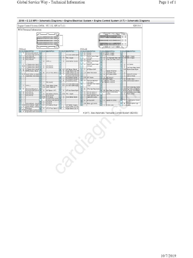 2018 Hyundai Tucson Wiring Diagram Engine Control System (A T