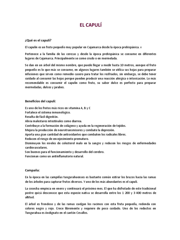 Beneficios y usos del capulí peruano | PDF | Comida y bebida