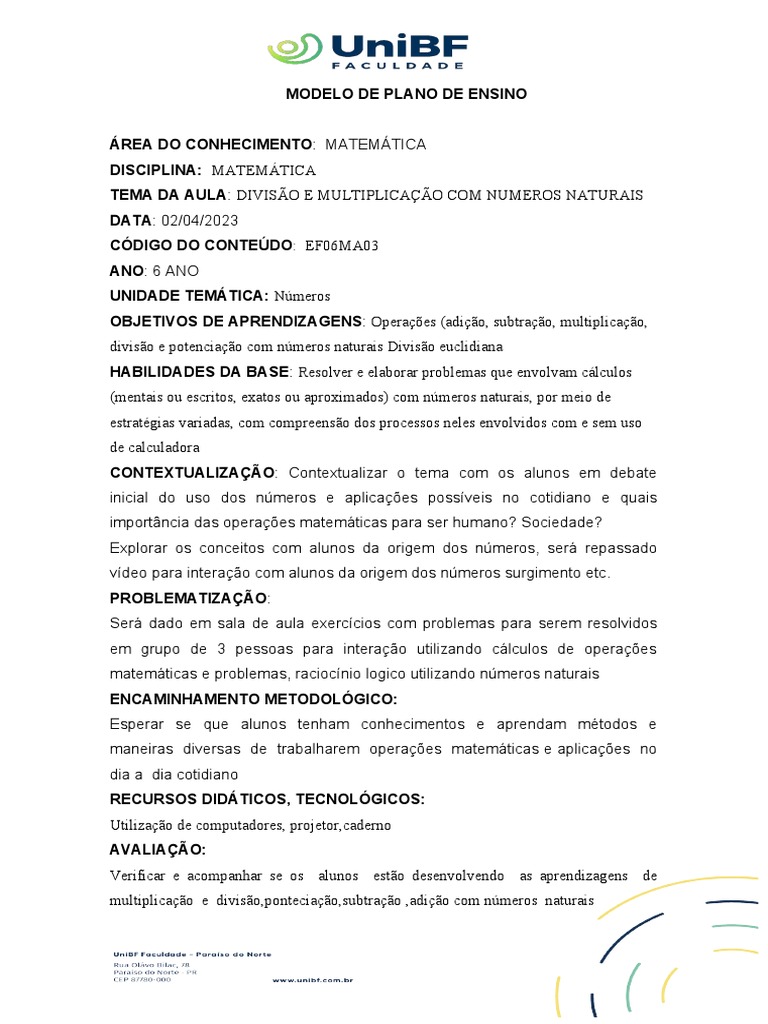 MODELO DE PLANO DE ENSINO | PDF