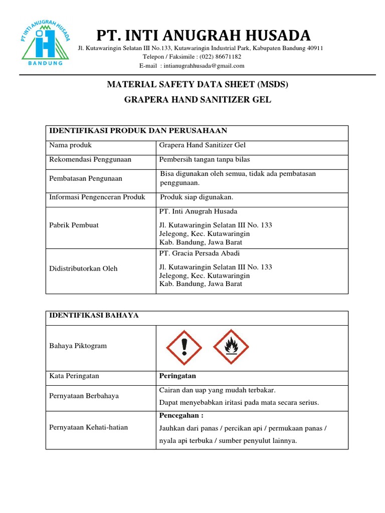 MSDS Grapera Hand Sanitizer Gel | PDF