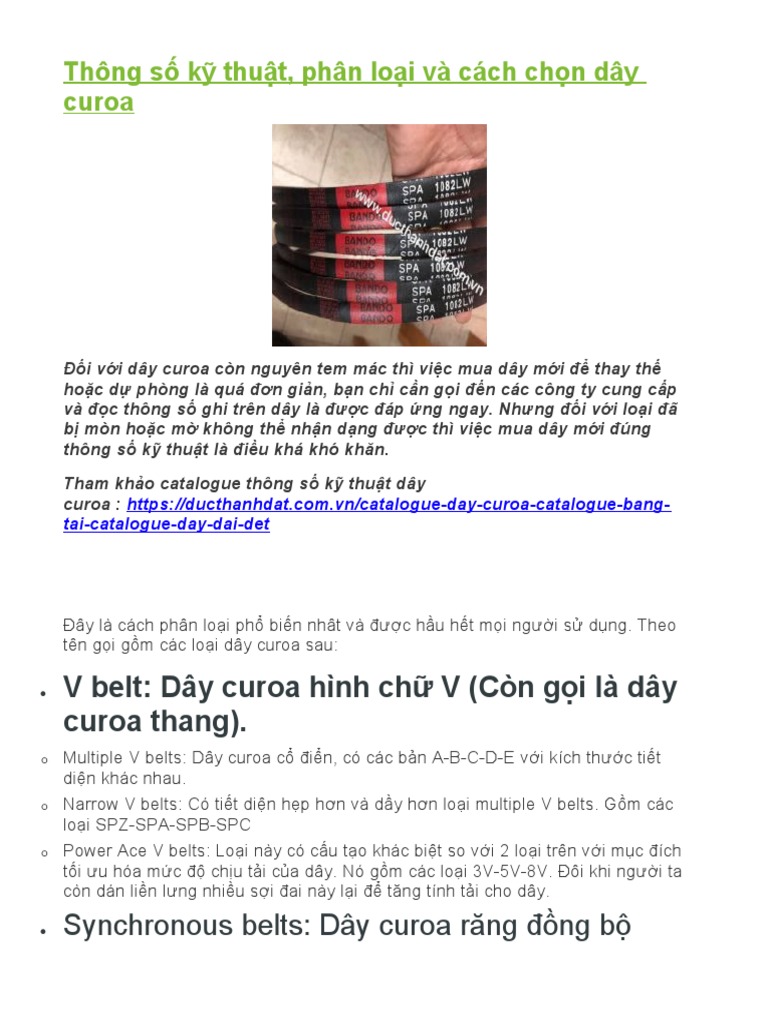 Thông số kỹ thuật dây Cua roa | PDF