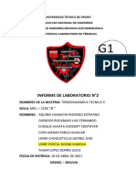 Informe de Laboratorio N°2: Universidad Técnica de Oruro Facultad Nacional de Ingenieria Laboratorio de Térmicas