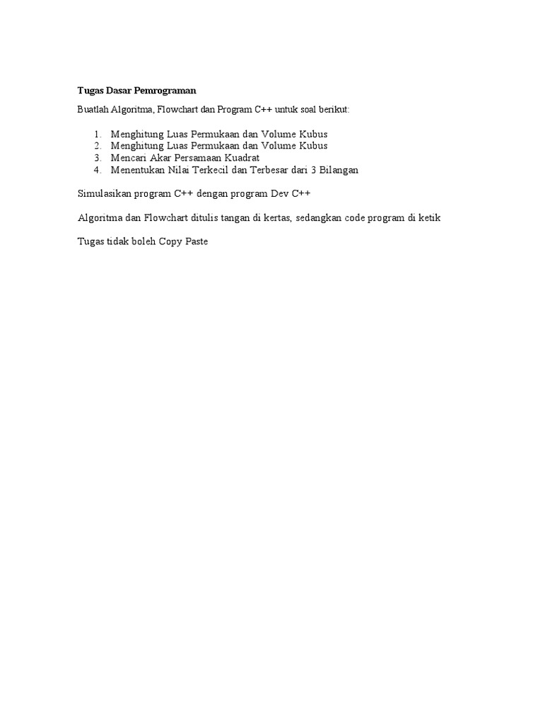 Buatlah Algoritma, Flowchart Dan Program C++ Untuk Soal Berikut | PDF ...