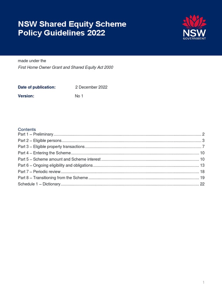 NSW Shared Equity Scheme Policy Guidelines 2022 PDF Mortgage Loan