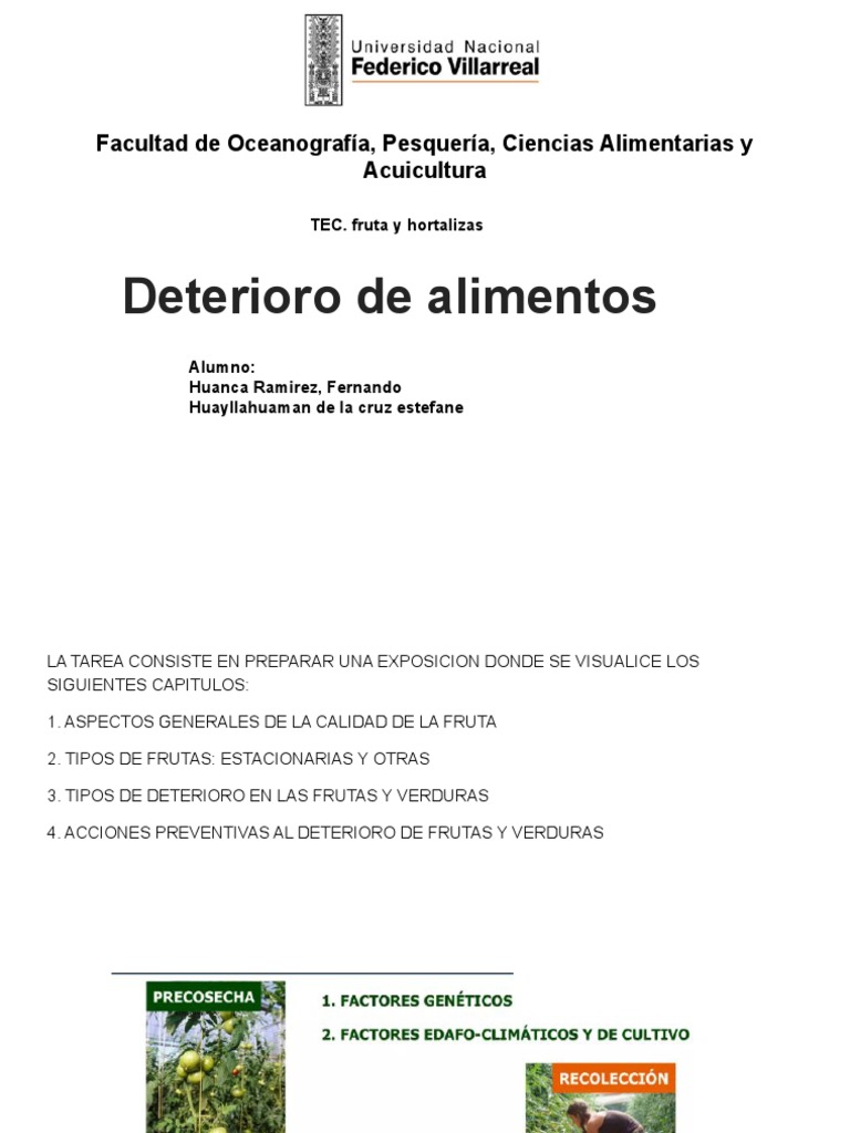 Calidad y Deterioro de Frutas y Verduras | PDF | Cosecha | Alimentos