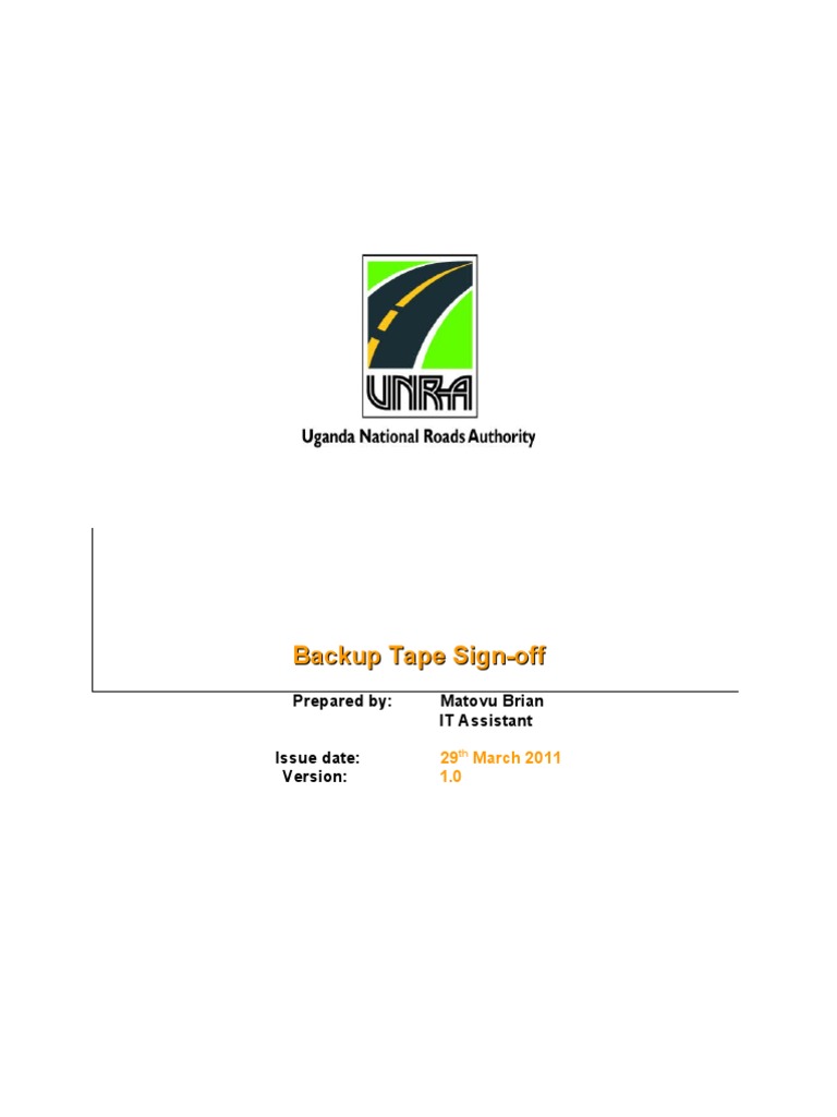 Backup Tape Sign-off Template | PDF | Project Manager | Infrastructure