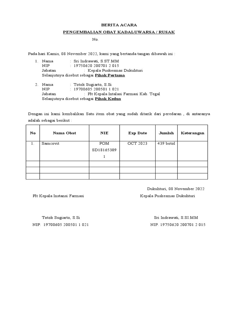 BAP (Berita Acara Pemusnahan Obat) PDF