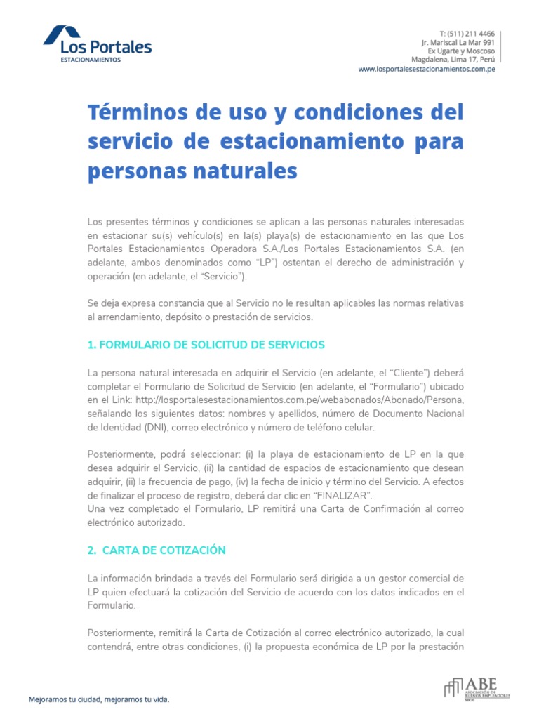 Términos y Condiciones Estacionamiento LP | PDF | Evasión de impuestos ...