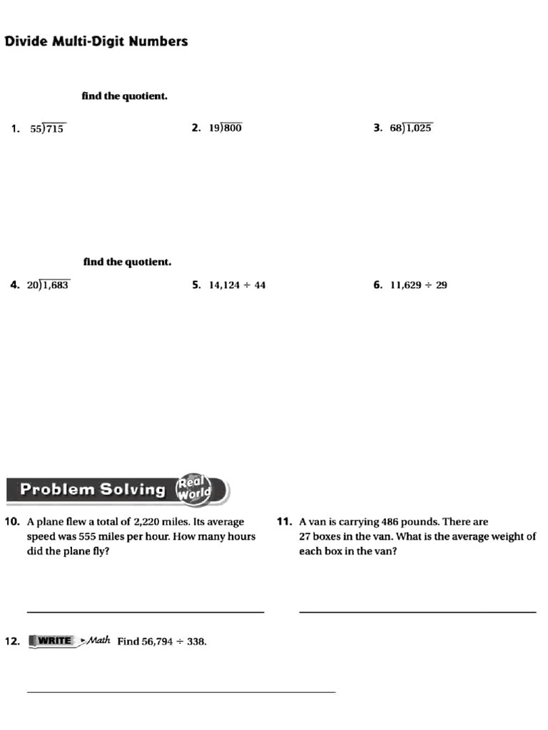 Divide multi digit numbers write pdf comet juice