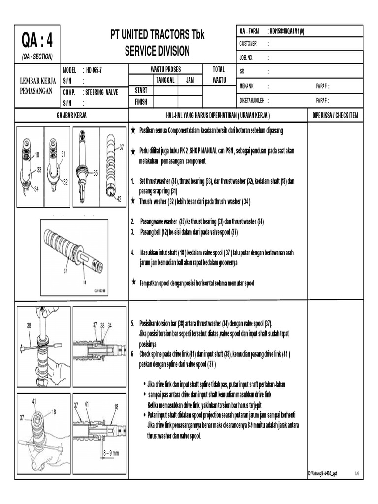 Panduan Pemasangan Steering Valve HD 465-7 | PDF