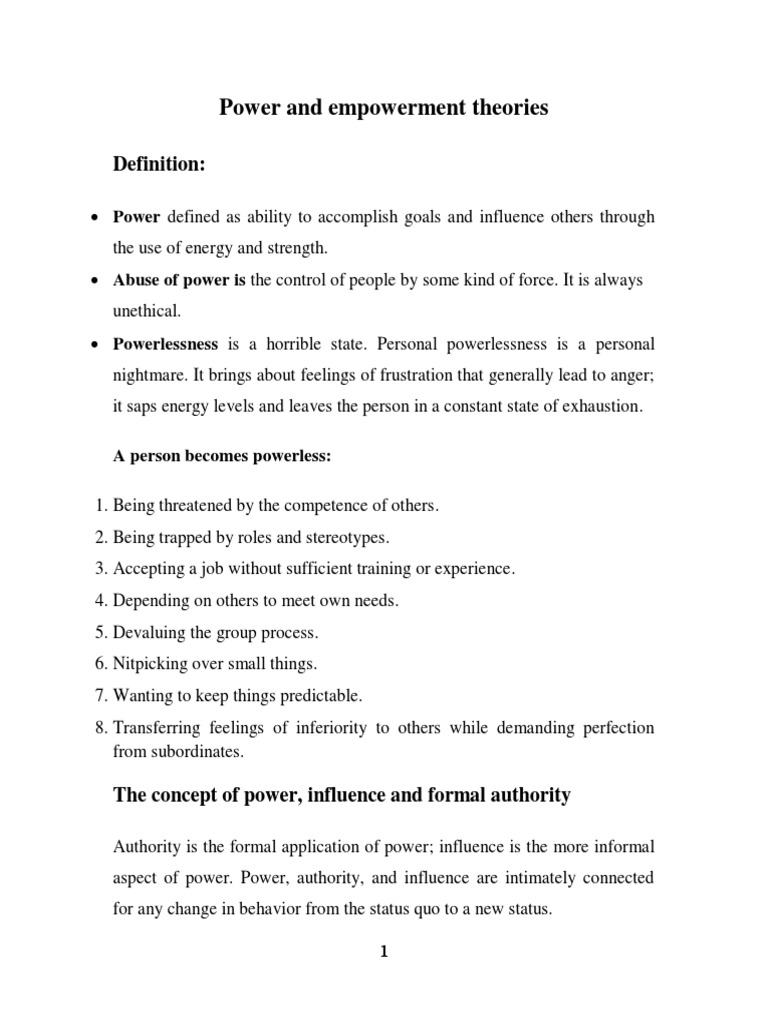 Power And Empowerment Theories Final Pdf Power Social And