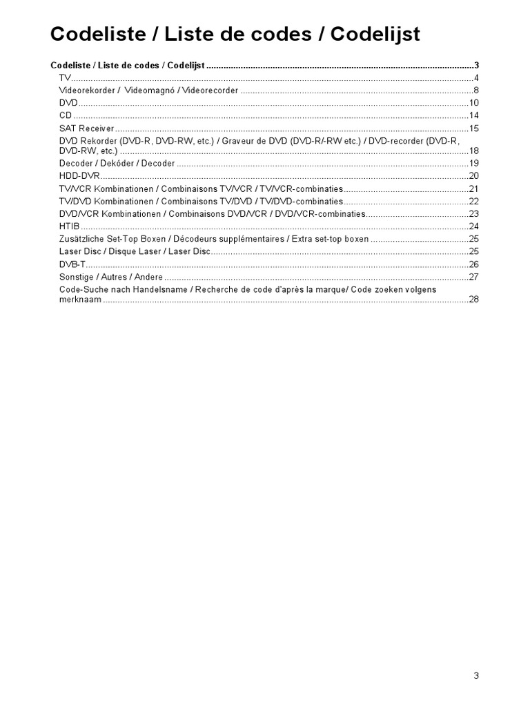 Code List | PDF | Videocassette Recorder | Television