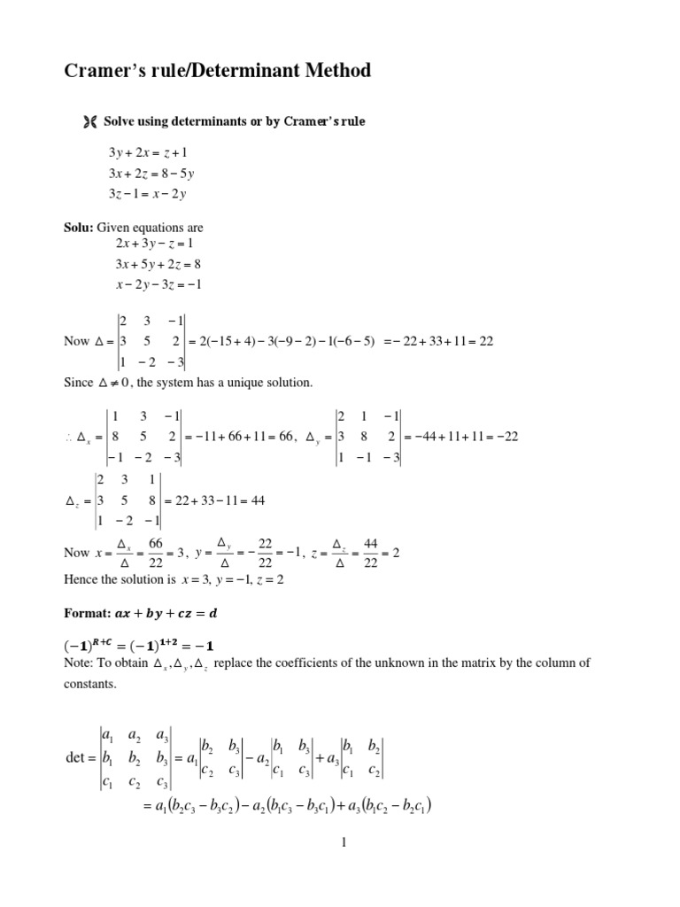 Cramer's Rule PDF Equations Mathematical Concepts