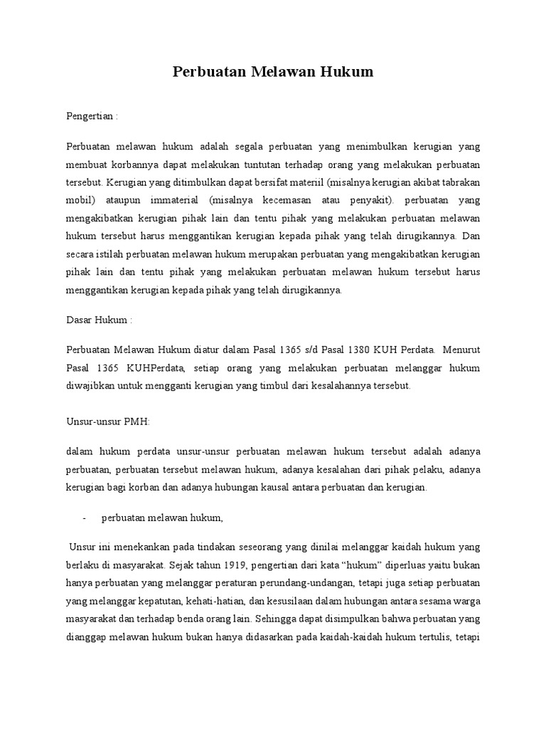 Pengertian dan Unsur Perbuatan Melawan Hukum | PDF