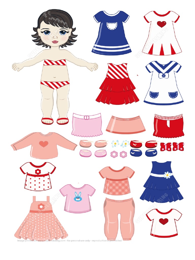 Black Haired Girl Child Paper Doll With Clothing Set - Free Printable ...