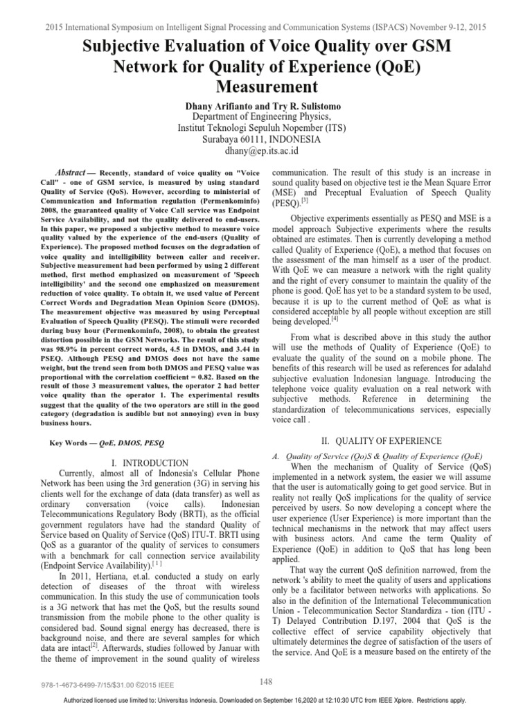 Subjective Evaluation of Voice Quality Over GSM Network For Quality of ...