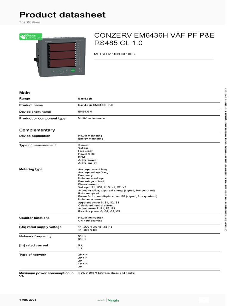 EM6436H Multi-Function Meter Datasheet | PDF | Ac Power | Alternating ...