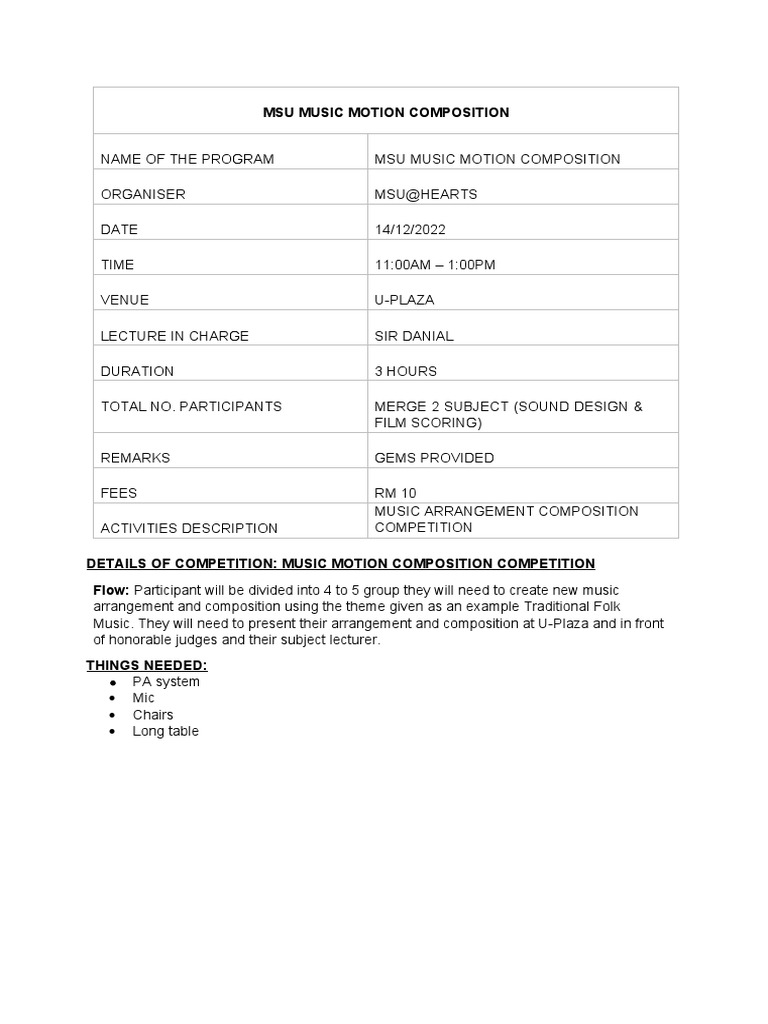Msu Music Motion Composition PDF Musical Compositions Entertainment