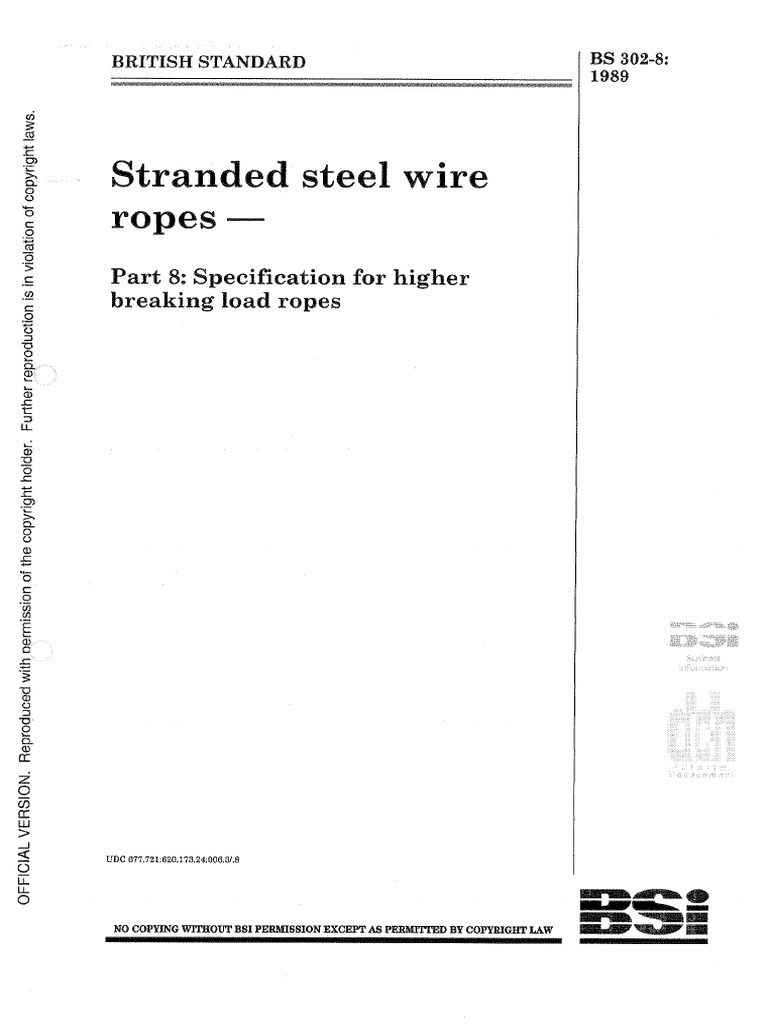 BS 302 Part 8 Stranded Steel Wire Ropes PDF