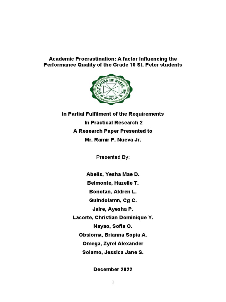 Impact of Procrastination on Grade 10 Performance | PDF | Professional ...
