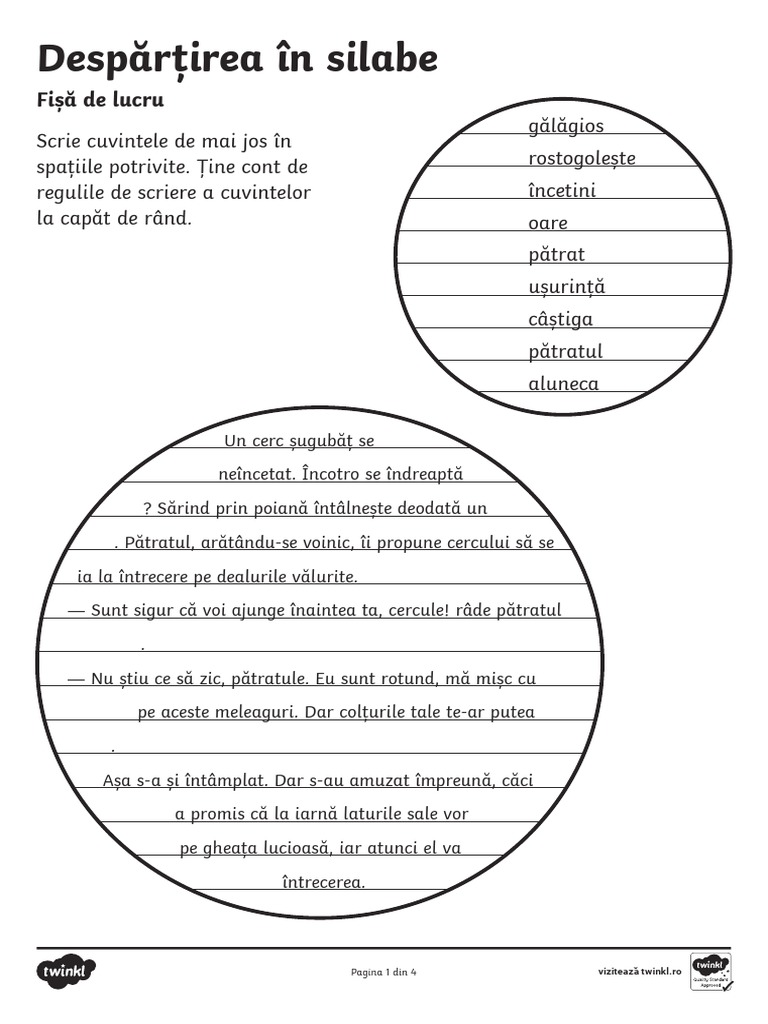 Despartirea in Silabe - Fisa de Lucru | PDF