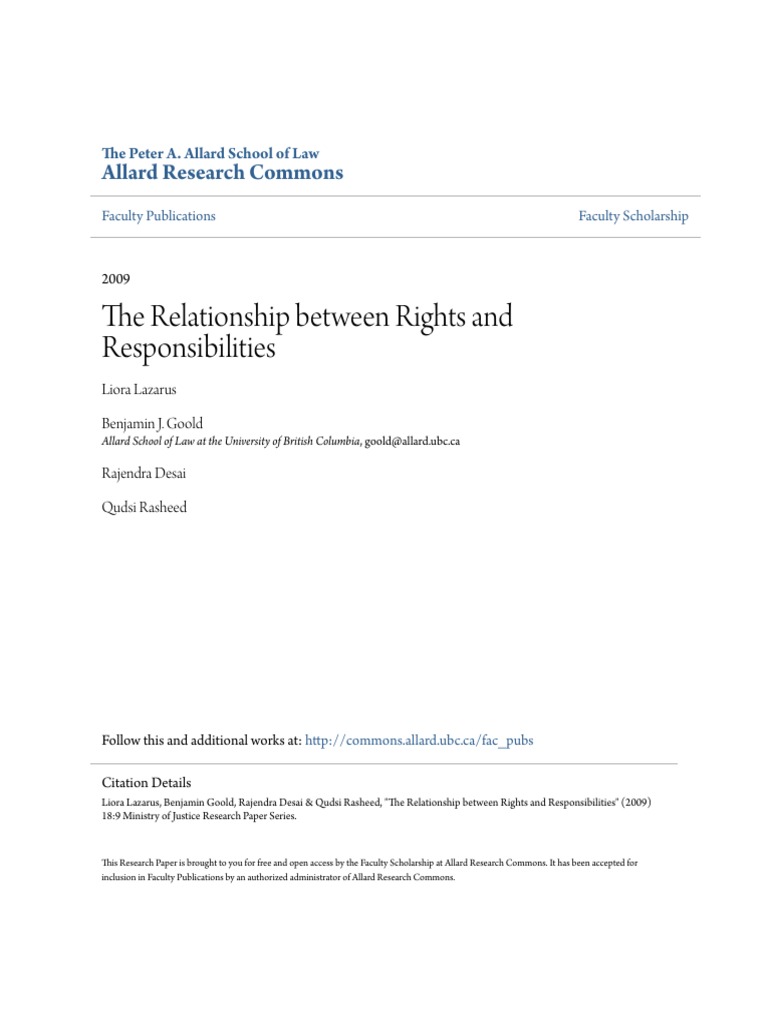 The Relationship Between Rights and Responsibilities PDF Human