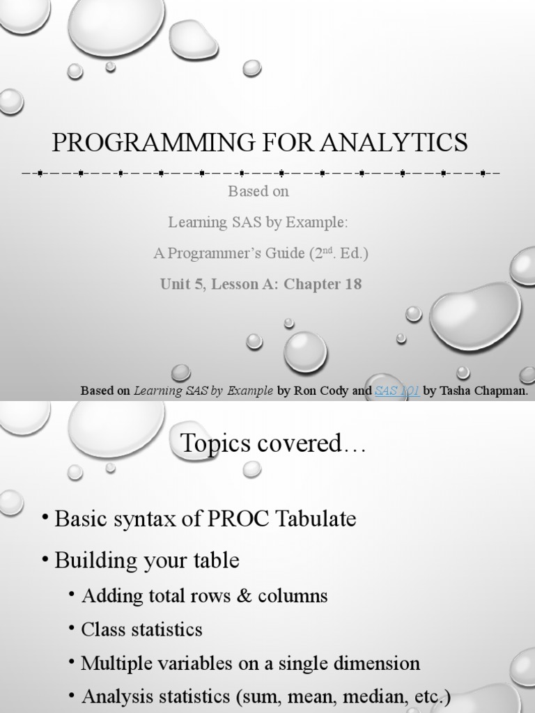 PROC Tabulate: Building SAS Tables | PDF | Mean | Sas (Software)