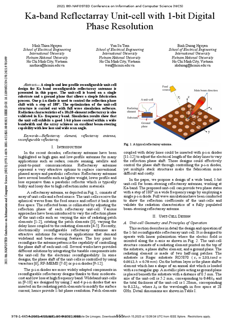 KaBand Reflectarray UnitCell With 1Bit Digital Phase Resolution