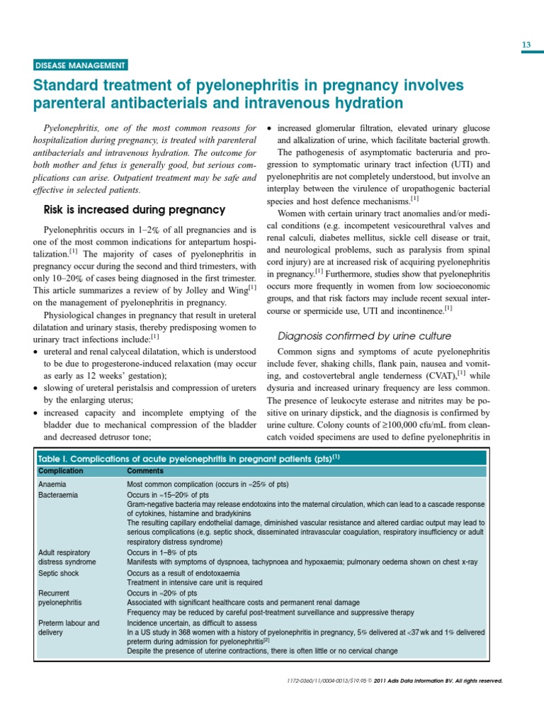 Standard Treatment of Pyelonephritis in Pregnancy.4 | Urinary Tract Infection | Pregnancy