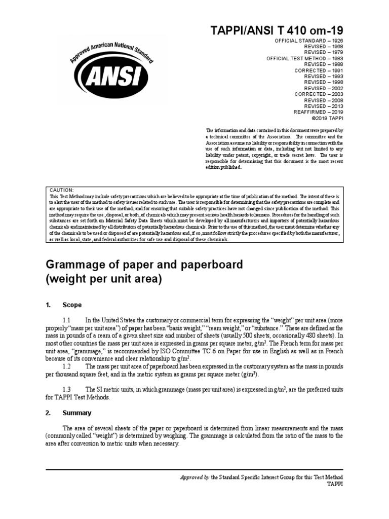 Tappi T410 PDF Weighing Scale Weight