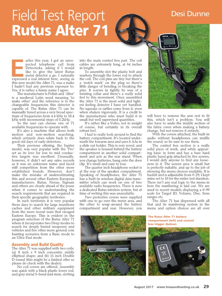 Rutus Alter 71: Field Test Report | PDF | Coins | Detector (Radio)