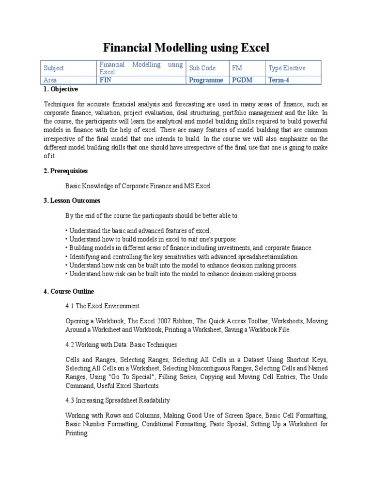 Financial Modeling PDF Microsoft Excel Spreadsheet