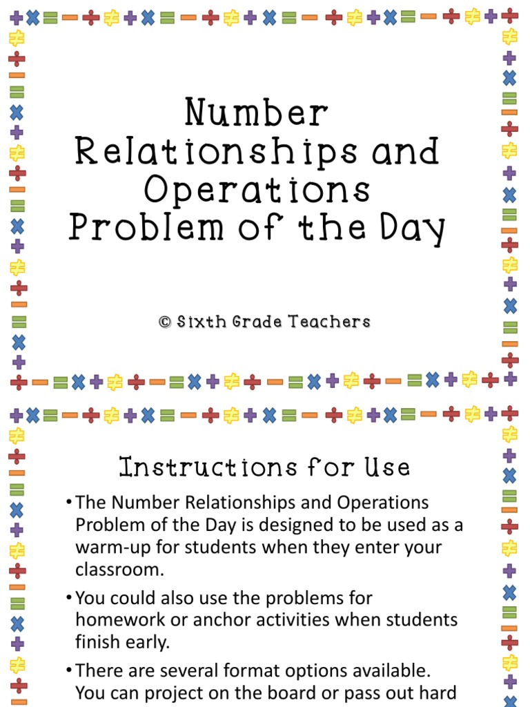 Number Relationships and Operations Problem of The Day © Sixth Grade