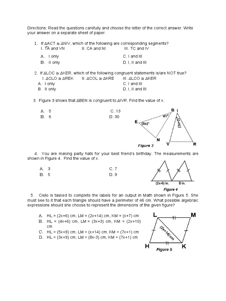 Triangle Congruence Practice Questions | PDF | Teaching Methods & Materials