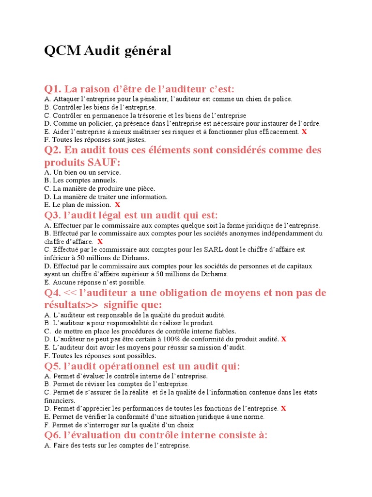 QCM sur l'Audit Général | PDF | Audit | Contrôle interne
