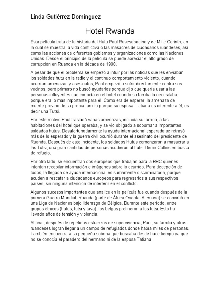Hotel Rwanda Resumen | PDF | Ruanda | Conflictos