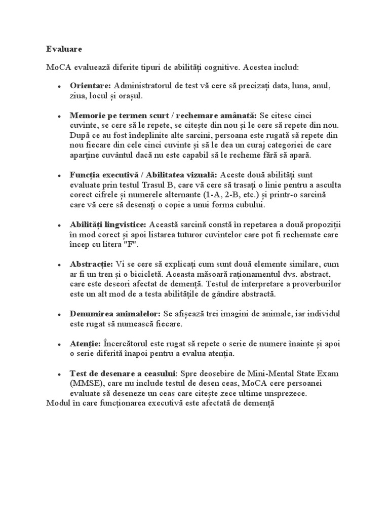 Interpretare TEST MOCA | PDF